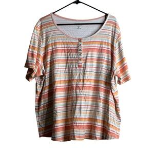 Croft & Barrow Multicolor Striped Short Sleeve Top Size 3X